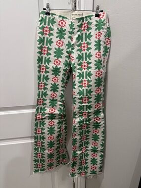 We The Free Green and Red Floral Wide Leg Jeans